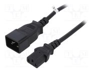 Cable; 3x1.5mm2; IEC C13 female,IEC C20 male; 1.2m; black; 10A 