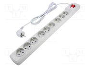 Plug socket strip: protective; Sockets: 9; 250VAC; 10A; grey ARMAC