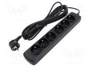 Plug socket strip: supply; Sockets: 6; 250VAC; 10A; black ARMAC