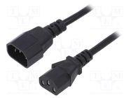 Cable; 3x0.5mm2; IEC C13 female,IEC C14 male; PVC; 1.8m; black 