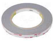 Tape: fixing; W: 9mm; L: 5.5m; Thk: 1.1mm; acrylic; grey 3M