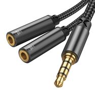 Joyroom splitter SY-A04 AUX mini jack 3.5 mm (male) - 2x mini jack 3.5 mm (female) 0.2m - black, Joyroom