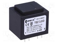 Transformer: encapsulated; 3VA; 230VAC; 12V; 12V; 125mA; 125mA; PCB BREVE TUFVASSONS