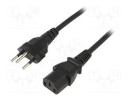 Cable; 3x0.75mm2; IEC C13 female,SEV-1011 (J) plug; PVC; 1.8m 