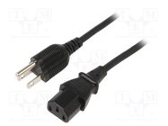 Cable; 3x0.75mm2; IEC C13 female,NEMA 5-15 (B) plug; PVC; 1.8m 