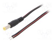 Cable; 2x0.5mm2; wires,DC 5,5/2,1 plug; straight; black; 0.8m SUNNY