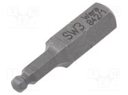 Screwdriver bit; hex key,spherical; HEX 3mm; Overall len: 25mm WERA