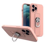 Ring Case silicone case with finger grip and stand for iPhone 12 pink, Hurtel