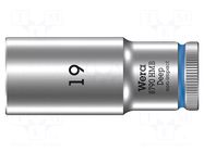 Socket; 6-angles,socket spanner; HEX 19mm; 3/8"; 8790 HMB Deep WERA
