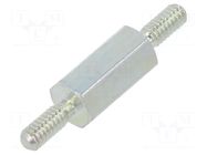 Screwed spacer sleeve; 8mm; Ext.thread: M2; hexagonal; steel; zinc DREMEC