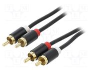 Cable; RCA plug x2,both sides; 3m; Plating: gold-plated; black VENTION