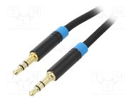 Cable; Jack 3.5mm 3pin plug,both sides; 0.5m; black; textile VENTION