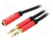 Cable; Jack 3.5mm 3pin plug x2,Jack 3.5mm 4pin socket; 0.3m VENTION