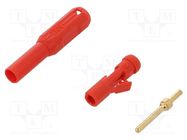 Connector: 2mm banana; plug; red; gold-plated; Type: insulated STÄUBLI