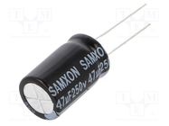 Capacitor: electrolytic; THT; 47uF; 250VDC; Ø12.5x20mm; ±20% SAMXON