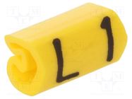 Markers; Marking: L1; 1.3÷3mm; PVC; yellow; -30÷80°C; leaded; CLI C WEIDMÜLLER