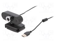 Webcam; black; USB; Features: Full HD 1080p,PnP; 1.45m; clip; 60° 