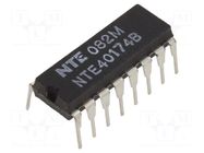 IC: digital; D flip-flop; Ch: 6; CMOS; THT; DIP16; 120uA NTE Electronics