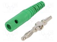 Connector: 4mm banana; plug; 10A; 33VAC; 70VDC; green; 0.5mm2 