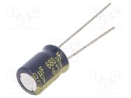 Capacitor: electrolytic; low ESR; THT; 680uF; 6.3VDC; Ø8x11.5mm PANASONIC