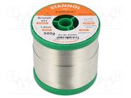 Tin; lead free; Sn99,3Cu0,7; 1mm; 0.5kg; reel; 227°C; Flux: SW26 STANNOL