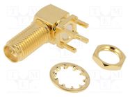 Connector: RP-SMA; socket; male; angled 90°; THT; PTFE; gold-plated ADAM TECH