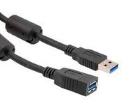 USB CABLE, 3.0 A PLUG-A RCPT, BLK, 6.6FT