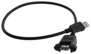 USB CABLE, 3.0 A PLUG-A RCPT, BLK, 19.7"