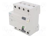 RCD breaker; Inom: 40A; Ires: 30mA; Poles: 3+N; 230/400VAC; IP20 SIEMENS