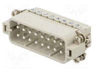 Connector: HDC; contact insert; male; CDA; PIN: 16; 16+PE; 16A; 600V ILME