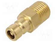 Connector; connector pipe,with valve; max.10bar; brass; Seal: FPM PNEUMAT