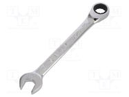 Wrench; combination spanner,with ratchet; 15mm; nickel plated 