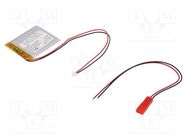 Re-battery: Li-Po; 3.7V; 400mAh; cables,plug MOLEX MX-51021-0200 CELLEVIA BATTERIES