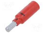 Socket; hex key,insulated,socket spanner; HEX 8mm; 1/4"; 65mm WIHA