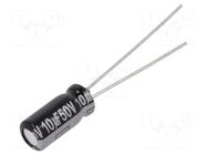 Capacitor: electrolytic; THT; 10uF; 50VDC; Ø5x11mm; Pitch: 2mm; ±20% PANASONIC