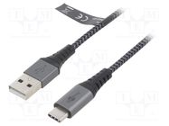 Cable; USB 2.0; USB A plug,USB C plug; 2m; 480Mbps; textile Goobay