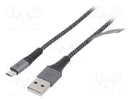 Cable; USB 2.0; USB A plug,USB B micro plug; 2m; 480Mbps; textile Goobay