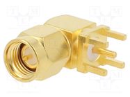 Connector: SMA; plug; male; angled 90°; 50Ω; THT; for cable; PTFE 