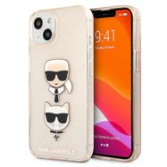Karl Lagerfeld Glitter Karl&#39;s &amp; Choupette Head Case for iPhone 13 mini - Gold, Karl Lagerfeld