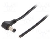 Cable; 2x0.5mm2; wires,DC 5,5/2,1 plug; angled; black; 1.5m MFG