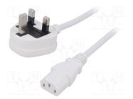 Cable; 3x1mm2; BS 1363 (G) plug,IEC C13 female; PVC; 3m; white; 3A LIAN DUNG