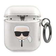 Karl Lagerfeld KLA2UKHGS AirPods cover srebrny/silver Glitter Karl`s Head, Karl Lagerfeld