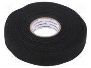 Tape: textile; W: 19mm; L: 25m; Thk: 0.3mm; caoutchouc; black; 10% HELLERMANNTYTON