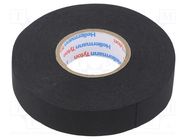 Tape: textile; W: 19mm; L: 25m; Thk: 0.25mm; caoutchouc; black; 15% HELLERMANNTYTON