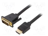 Cable; DVI-D (24+1) plug,HDMI plug; PVC; Len: 1m; black; 30AWG 