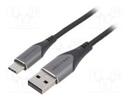 Cable; USB 2.0; USB A plug,USB C plug; nickel plated; 3m; silver VENTION