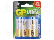 Battery: alkaline; D; 1.5V; non-rechargeable; 2pcs; ULTRA PLUS GP