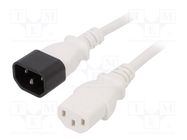 Cable; 3x0.75mm2; IEC C13 female,IEC C14 male; PVC; 1.8m; white 