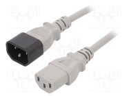 Cable; 3x1mm2; IEC C13 female,IEC C14 male; PVC; 3m; grey; 10A 