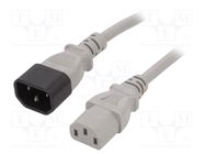 Cable; 3x1mm2; IEC C13 female,IEC C14 male; PVC; 5m; grey; 10A 